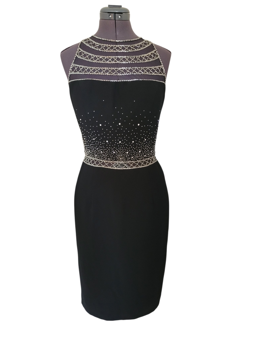 Vintage Avanti Designs Beaded Neckline Cocktail Dress Halter Yoke
